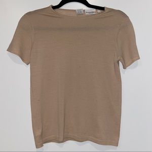 TSE Cream Tan Short Sleeve Shirt 100% Wool Small